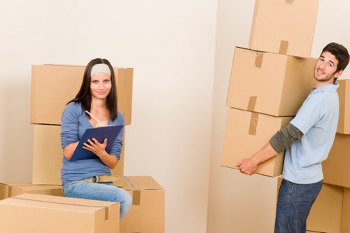 Packed office equipment ready for local relocation service